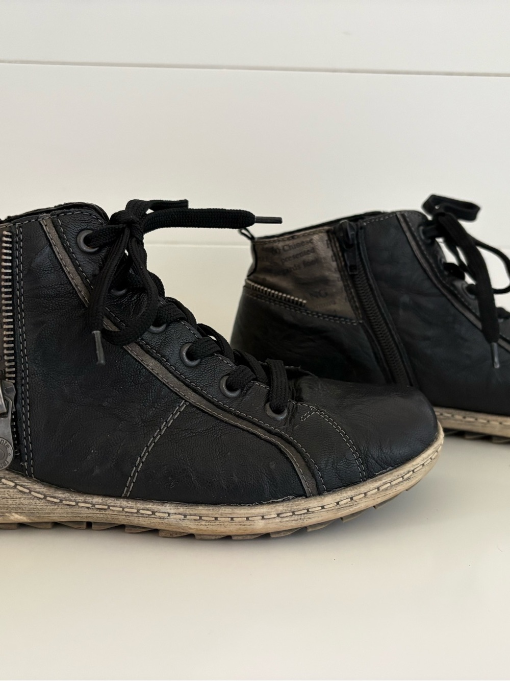 Remonte Black Lace-Up Ankle Booties with Side Zipper